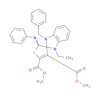 1-ETHYL-1,3-DIHYDRO-2'-(PHENYLIMINO)-3-BENZYL-SPIRO[2H-BENZO[D]IMIDAZOLE-2,3'(2'H)-THIOPHENE]-4',5'-DICARBOXYLIC ACID DIMETHYL ESTER